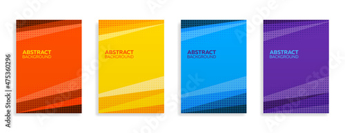Minimal future design background. Set of abstract colored covers. Triangles and Halftone dots. Eps10 vector.