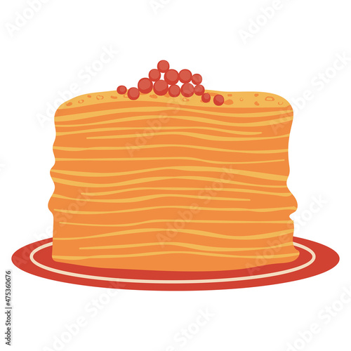 Pancakes with red caviar. Blini. Russian festive dish for Maslenitsa, Pancake week, Shrovetide.