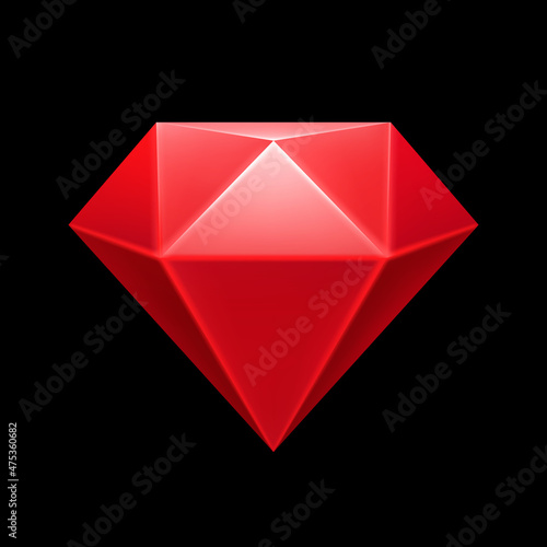 Icon precious stone red color, ruby in cartoon style. Jewel, treasure, gem, jewelry, brilliant, diamond, crystal.
