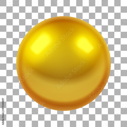 Metal golden sphere, gold glossy 3d ball. Vector illustration on a transparent background.