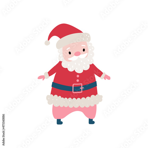 Cute cartoon Santa Claus for Christmas and New Year greeting design. Holiday character. Vector illustration