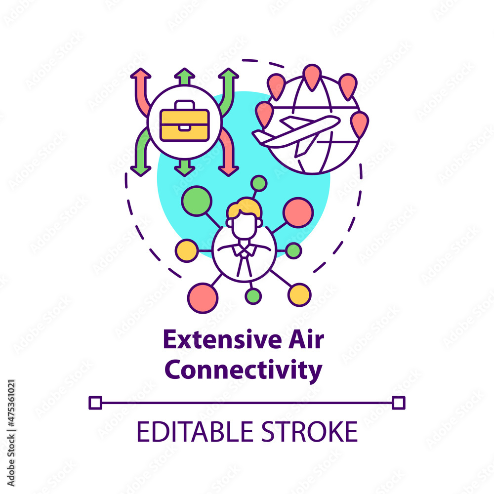Extensive air connectivity concept icon. Starting business in Singapore abstract idea thin line illustration. Isolated outline drawing. Editable stroke. Roboto-Medium, Myriad Pro-Bold fonts used Extensive air connectivity concept icon. Starting business in Singapore abstract idea thin line illustration. Isolated outline drawing. Editable stroke. Roboto-Medium, Myriad Pro-Bold fonts used