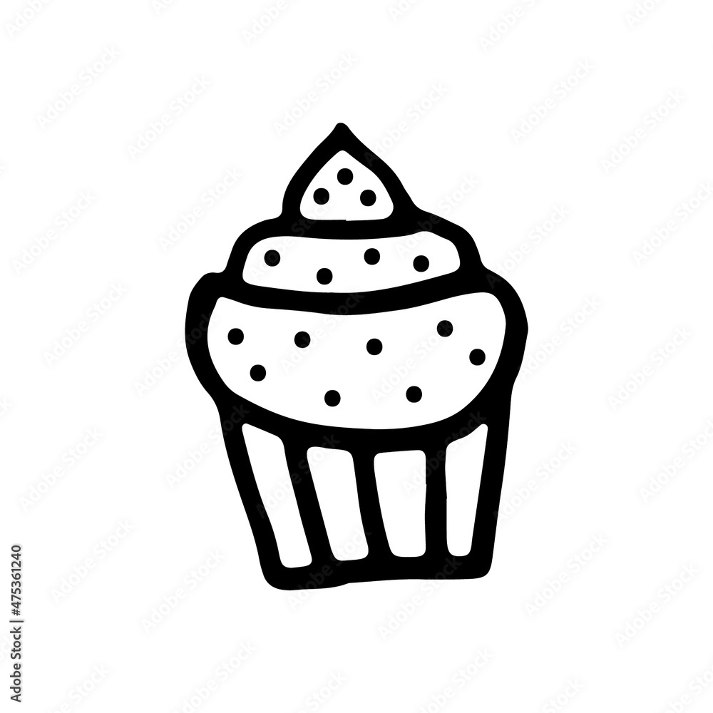 Cupcake doodle drawing. Icon suitable for logo, pattern design.