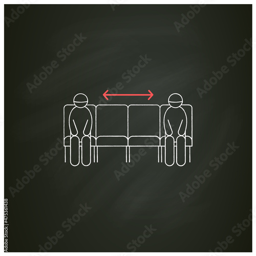 Keep apart chalk icon.People in waiting area keeping social distance.Corona virus safety measures for waiting areas, airports, public places. Isolated vector illustration on chalkboard