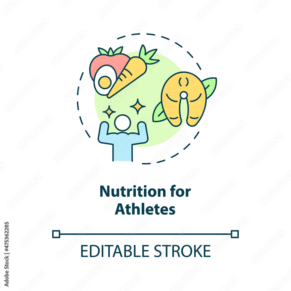 Nutrition for athletes concept icon. Healthy ration for active lifestyle abstract idea thin line illustration. Isolated outline drawing. Editable stroke. Roboto-Medium, Myriad Pro-Bold fonts used Nutrition for athletes concept icon. Healthy ration for active lifestyle abstract idea thin line illustration. Isolated outline drawing. Editable stroke. Roboto-Medium, Myriad Pro-Bold fonts used