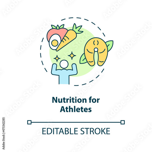 Nutrition for athletes concept icon. Healthy ration for active lifestyle abstract idea thin line illustration. Isolated outline drawing. Editable stroke. Roboto-Medium, Myriad Pro-Bold fonts used