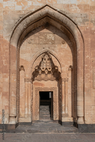 Detailed door of entrance to the palace, Ishak pasha, Agri, Turkey © Furkan