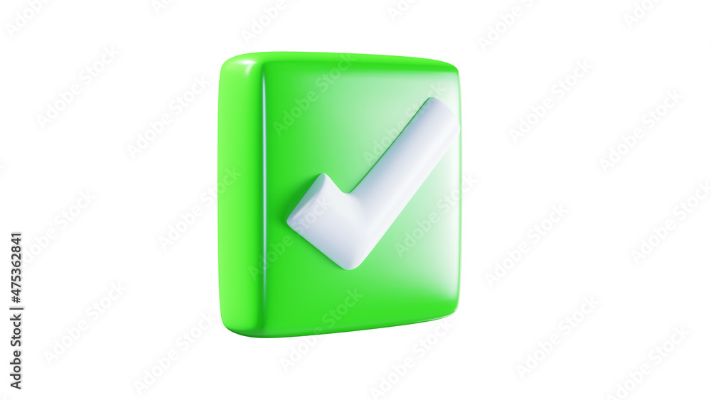 Like or correct symbol icon isolated white background, checkmark button, mobile app icon. 3d render illustration Like or correct symbol icon isolated white background, checkmark button, mobile app icon. 3d render illustration