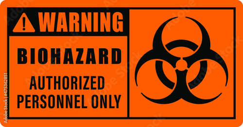 Warning biohazard sign. Black and orange danger vector illustration for labs or quarantine areas.