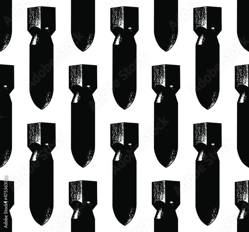 Bombing seamless vector pattern in black and white vintage style illustration.