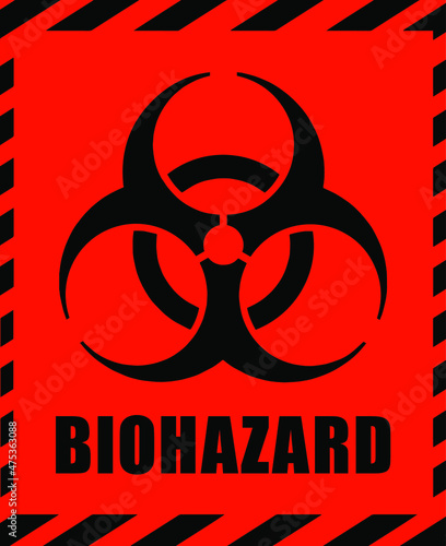 Biohazard illustration label. Infected Specimen, black and red danger vector sign.
