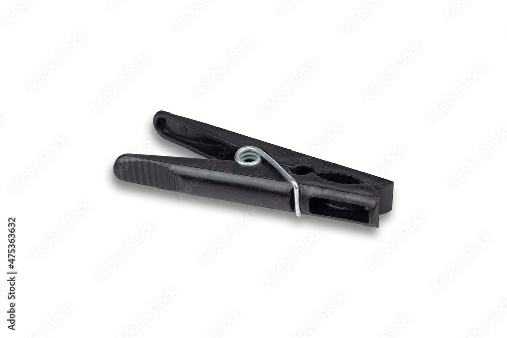 plastic, black, clothespin, isolated on white background plastic, black, clothespin, isolated on white background