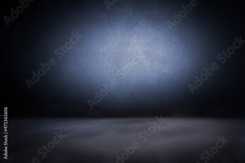 dark room with smoke on the floor, background for placing the object in the form of a room