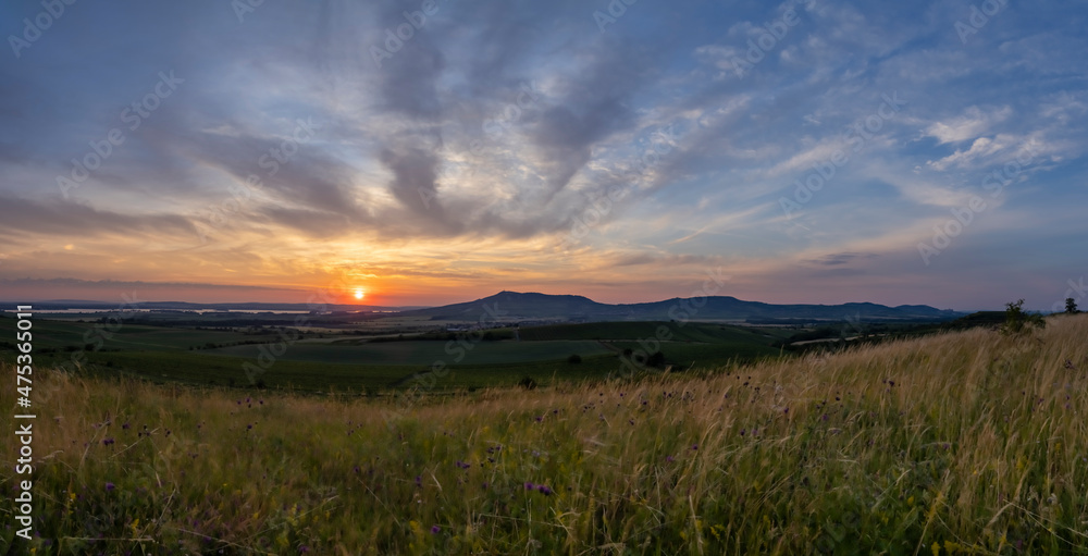 Sunrise in vineyards under Palava, Southern Moravia, Czech Republic