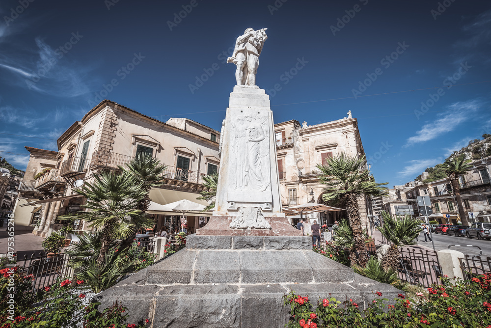 WWII Memorial in Modica City Centre, Ragusa, Sicily, Italy, Europe, World Heritage Site