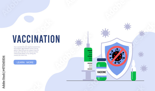 Time to vaccinate. Landing page template vector. Syringe injection