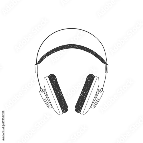 Over-ear headphones. Hand-drawn On-ear headphones. Illustration in sketch style. Vector image