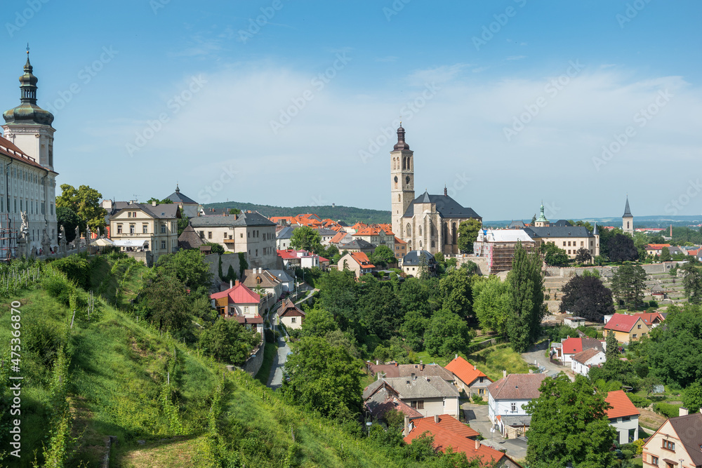 Kutná Hora, Czech Republic, June 2019 - broad view of the city and view of both the Jesuit College  and the Church of Saint James 