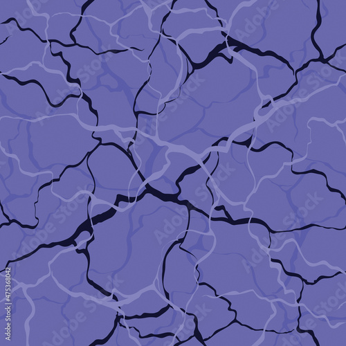 Blue crack on very peri background. Antique Marble stone effect. Vector seamless pattern