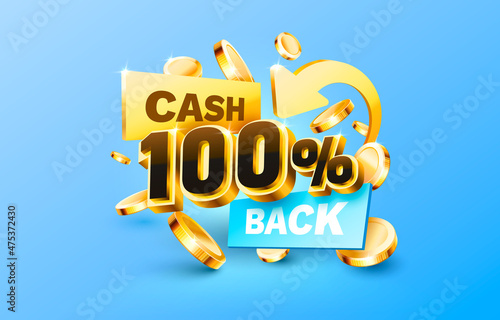 100 Cash back service, financial payment label. Vector photo