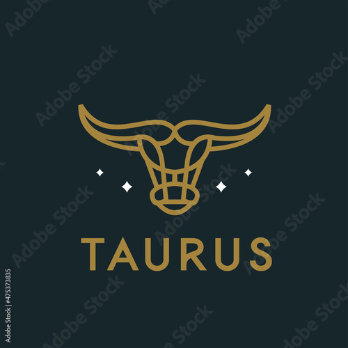 taurus simple logo monoline,  minimalist bull head for brand and company