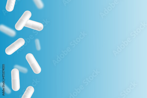 Falling white medical capsules background