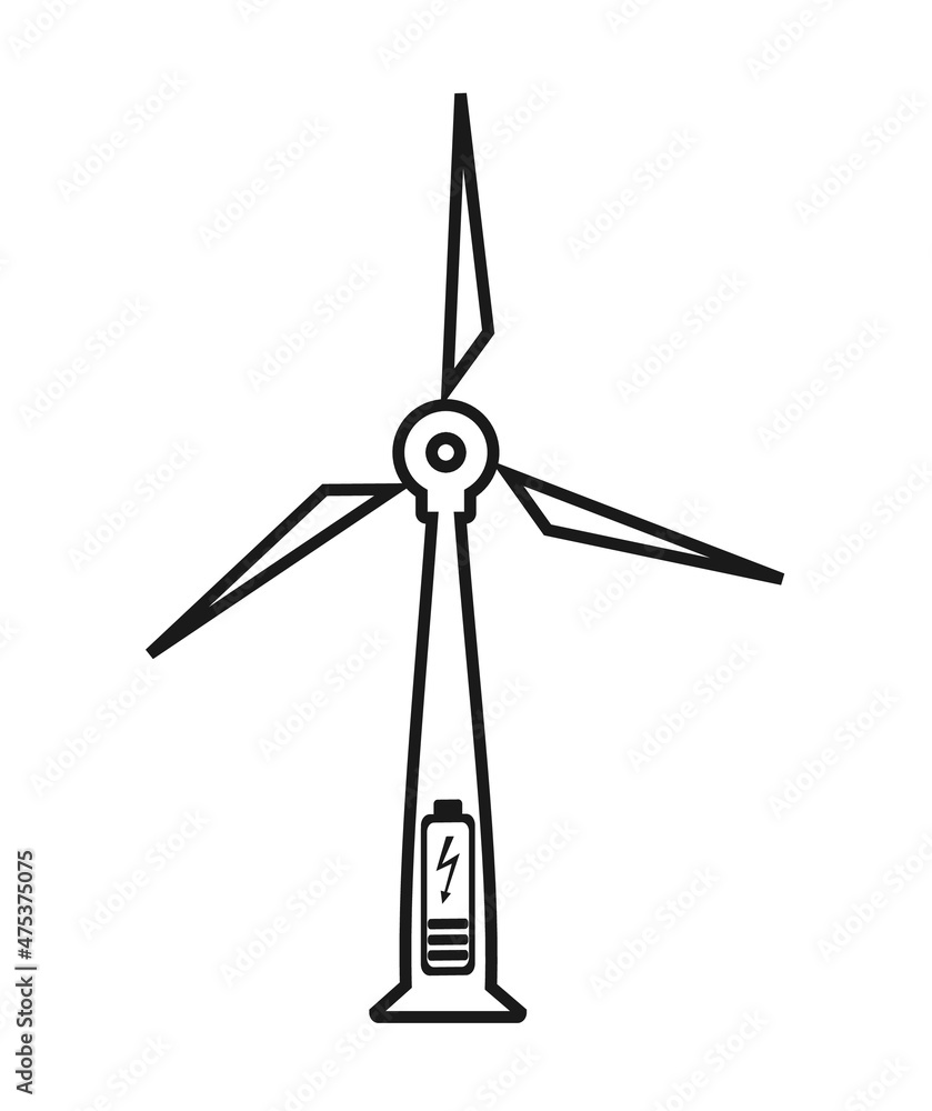 Wind turbine sign, thin vector illustration Wind turbine sign, thin vector illustration
