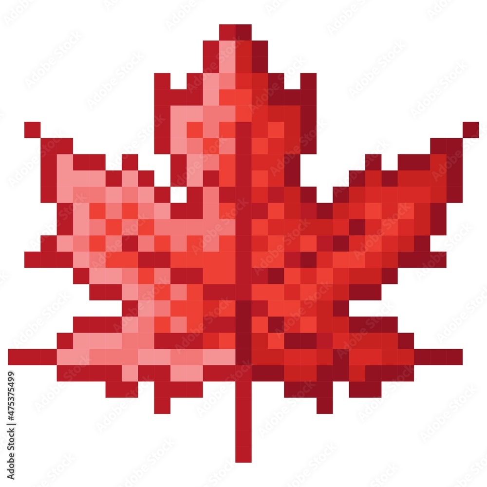 Obraz premium Maple leaf pixel art. Vector illustration.