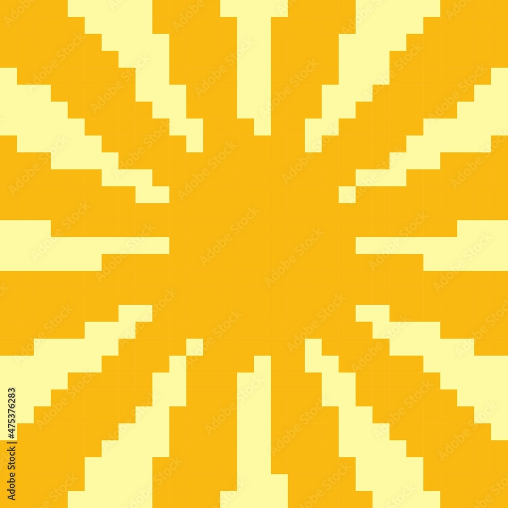 Fototapeta premium Yellow Sunburst or Sunlight pixel art background. Vector illustration.