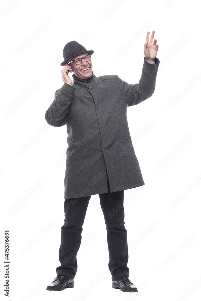 intelligent man with a smartphone. isolated on a white intelligent man with a smartphone. isolated on a white