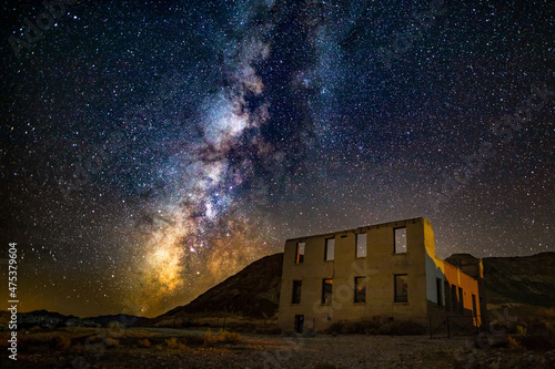 Beautiful night landscape with the Milky Way in Rhyolite Ghost Town photo