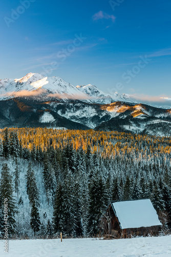 Tatras Mountains Range Snow Covered at Winter Sunrise