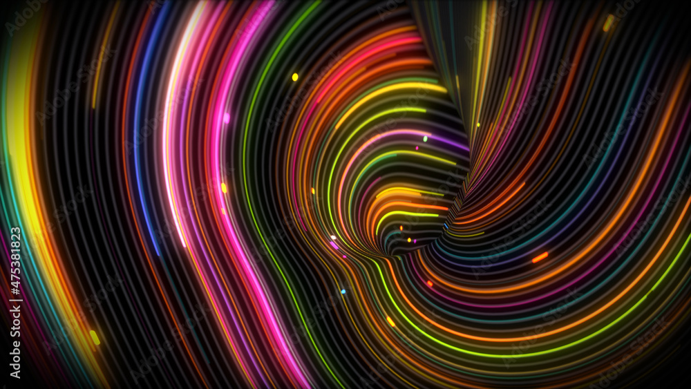 3D rendering of spiral bright vortex streams of light on a surface with lines 3D rendering of spiral bright vortex streams of light on a surface with lines
