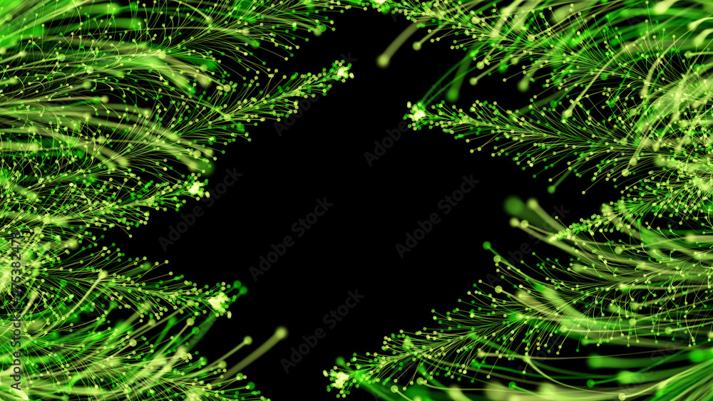 3D rendering of stylish bright branches on a black background, which form an elegant frame 3D rendering of stylish bright branches on a black background, which form an elegant frame