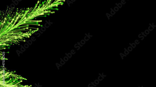 3D rendering of stylish bright branches growing elegantly on a black background