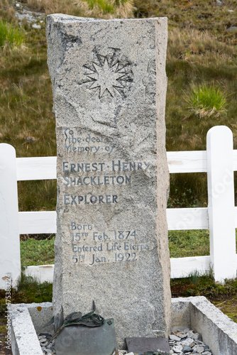 Tombstone of Shackleton, Grytviken (abandoned whaling station), South Georgia, Antarctica photo