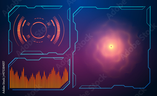 Military green radar. Screen with target. Futuristic HUD interface.Vector illustration.