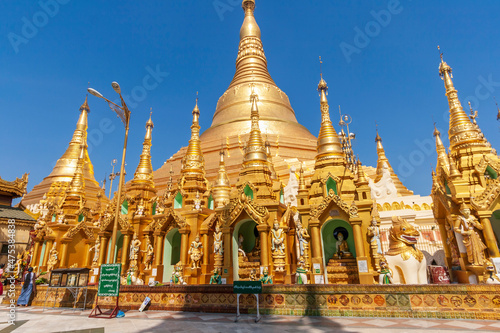 Shwedagon Pagoda  Paya   large temple site that materialized over 2500 years ago  Yangon  also known as Rangoon   Myanmar  Burma   Southeast Asia.
