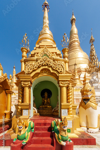 Shwedagon Pagoda  Paya   large temple site that materialized over 2500 years ago  Yangon  also known as Rangoon   Myanmar  Burma   Southeast Asia.