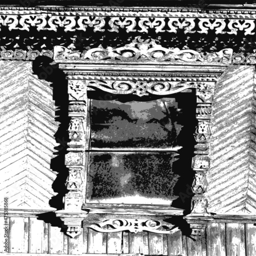 Orel city. In the building of the 19th century, the Vyatka security ornament of the window and roof
