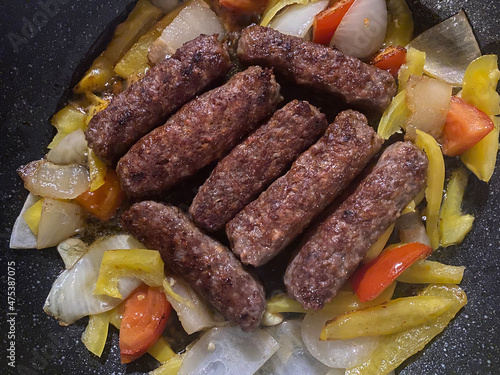 National food of the Balkans, kebab, cevapcici with vegetables