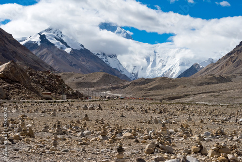 Lhotse peak (8516m) and Mount Everest (8848m) in Rongbuk Valley, Mt. Everest National Nature Reserve, Shigatse Prefecture, Tibet, China photo