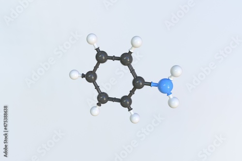 Aniline molecule, isolated molecular model. 3D rendering