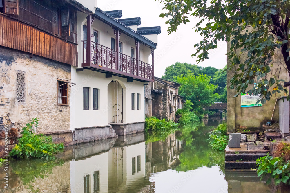 Traditional houses along the Grand Canal, Shaoxing, Zhejiang Province, China