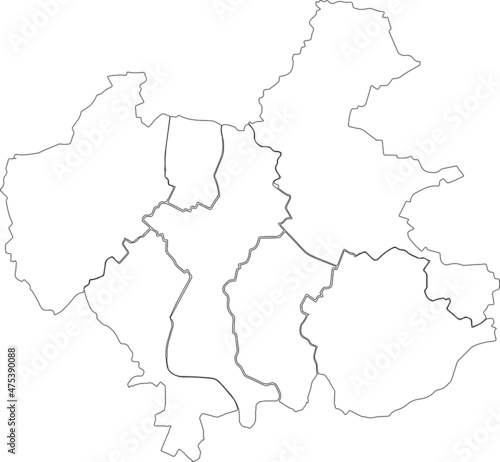 Simple blank white vector map with black borders of urban city districts of Winterthur, Switzerland