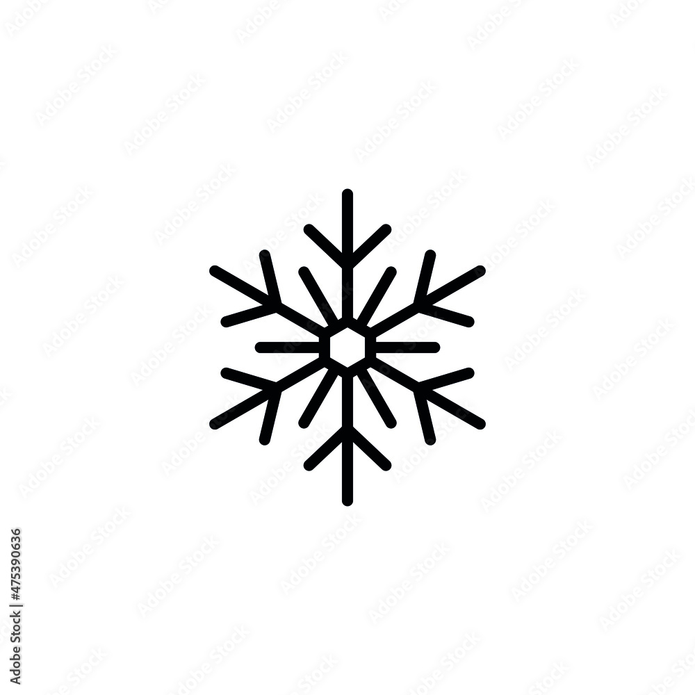Snowflake icon. New Year and Christmas attribute. Weather element. The symbol of cold, snow, winter and frost. Isolated abstract vector illustration. Snowflake icon. New Year and Christmas attribute. Weather element. The symbol of cold, snow, winter and frost. Isolated abstract vector illustration.