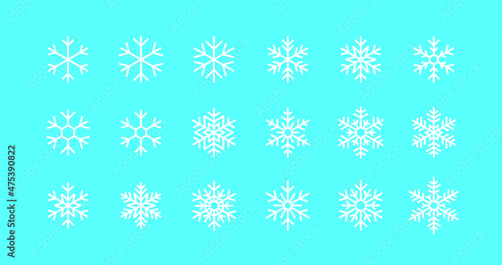 Collection of snowflakes icons. New Year and Christmas attribute. Weather element snowflake. The symbol of cold, snow, winter and frost. Isolated abstract vector illustration. Collection of snowflakes icons. New Year and Christmas attribute. Weather element snowflake. The symbol of cold, snow, winter and frost. Isolated abstract vector illustration.