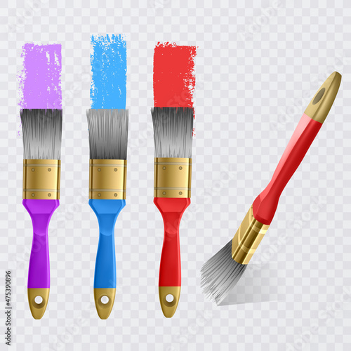 Paint brush on white background. Realistic models of brushes for painting isolated on white