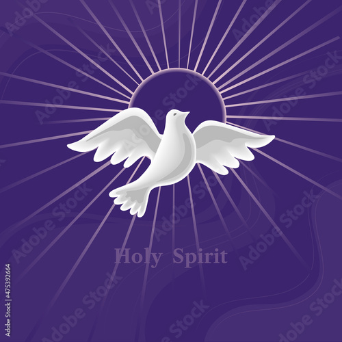 Dove Holy Spirit with halo vector illustration. White dove, halo nimbus cartoon design element. Religion Easter Sunday Christian holiday background. Jesus Christ, God Holy Spirit Trinity church symbol