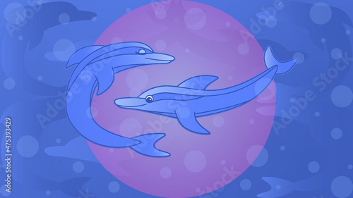 Abstract dolphins very peri color purple background vector illustration 
